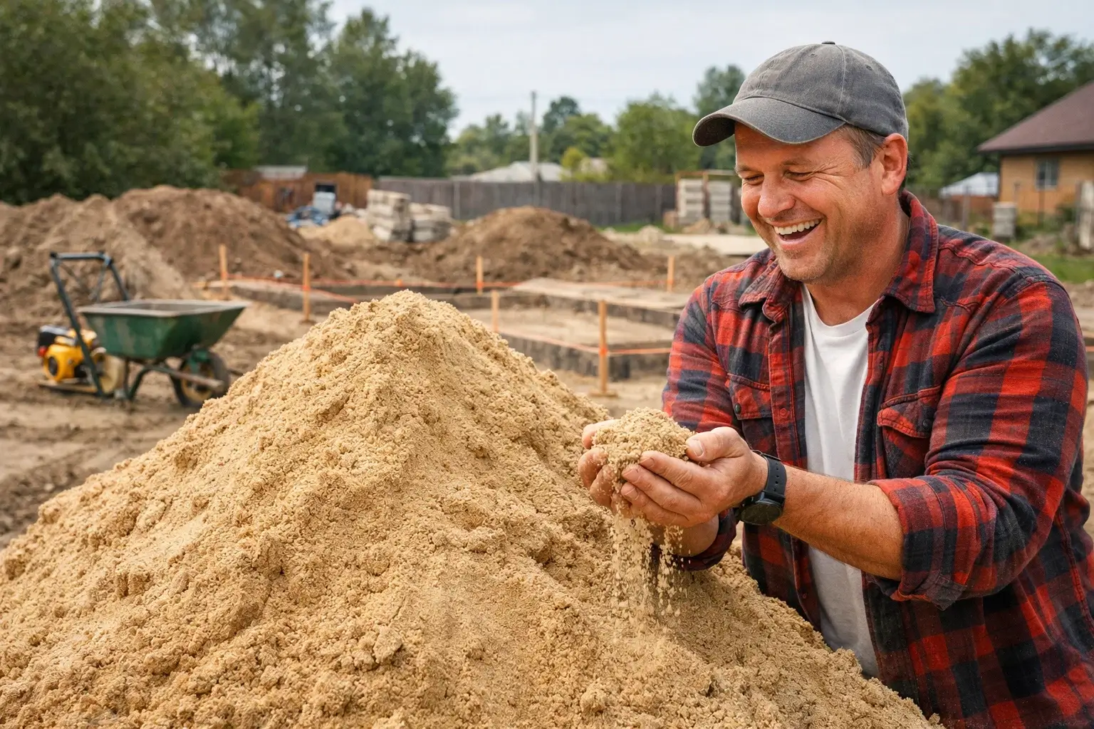large sand pile delivered for house foundation construction