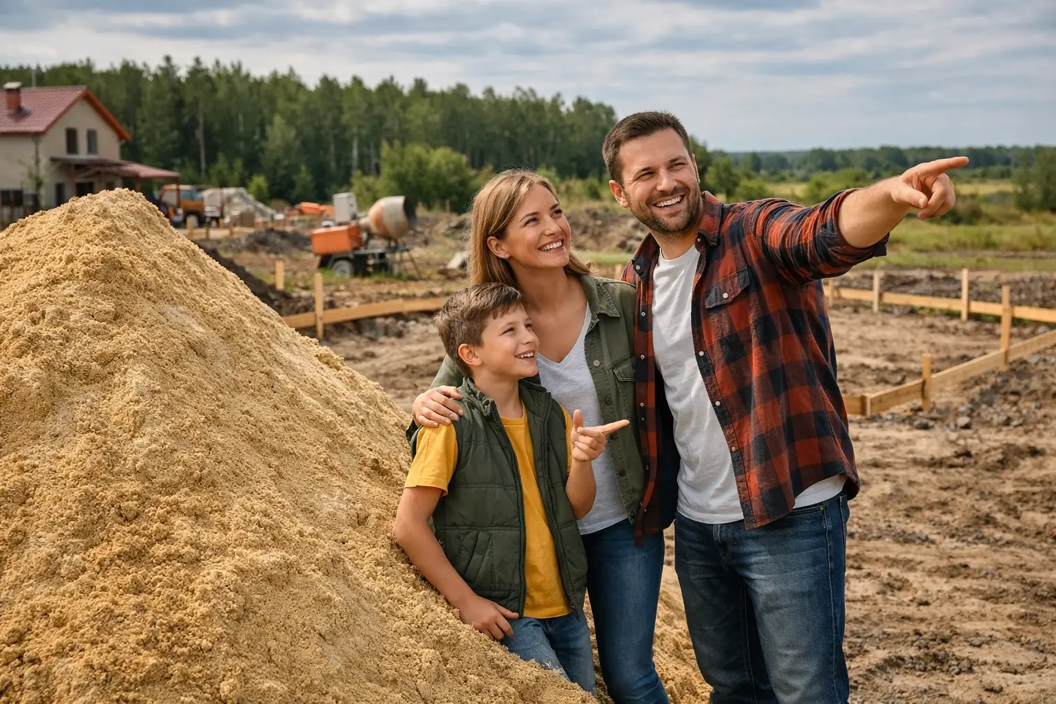 family planning house construction near sand pile
